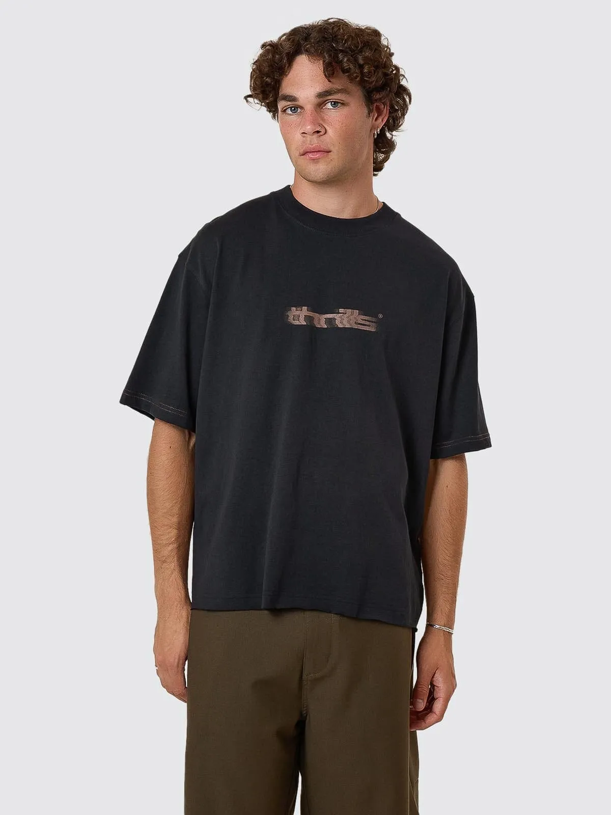Metamorphic Daze Box Fit Oversize Cropped Raw Hem Tee - Washed Black sold by Thrills product image thumbnail 3