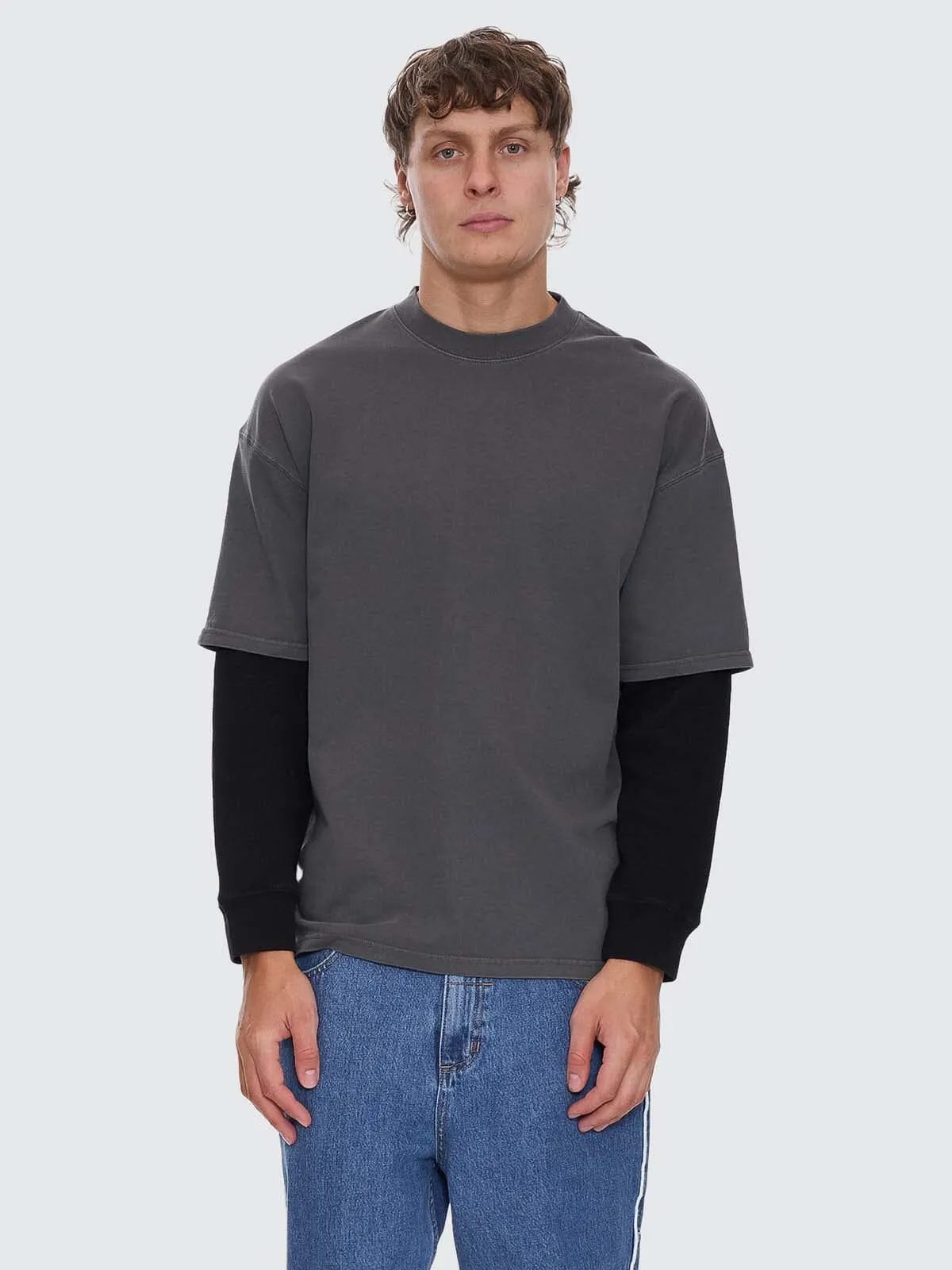 Arts & Industrial Layer Box Fit Oversize Long Sleeve Tee - Merch Black sold by Thrills