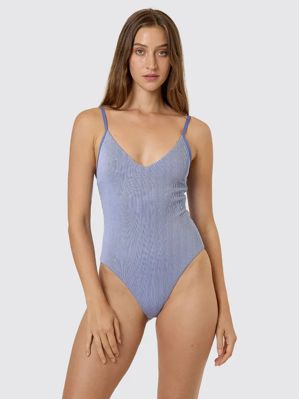 Alba Rib Plunge One Piece - Cornflower Blue sold by Thrills
