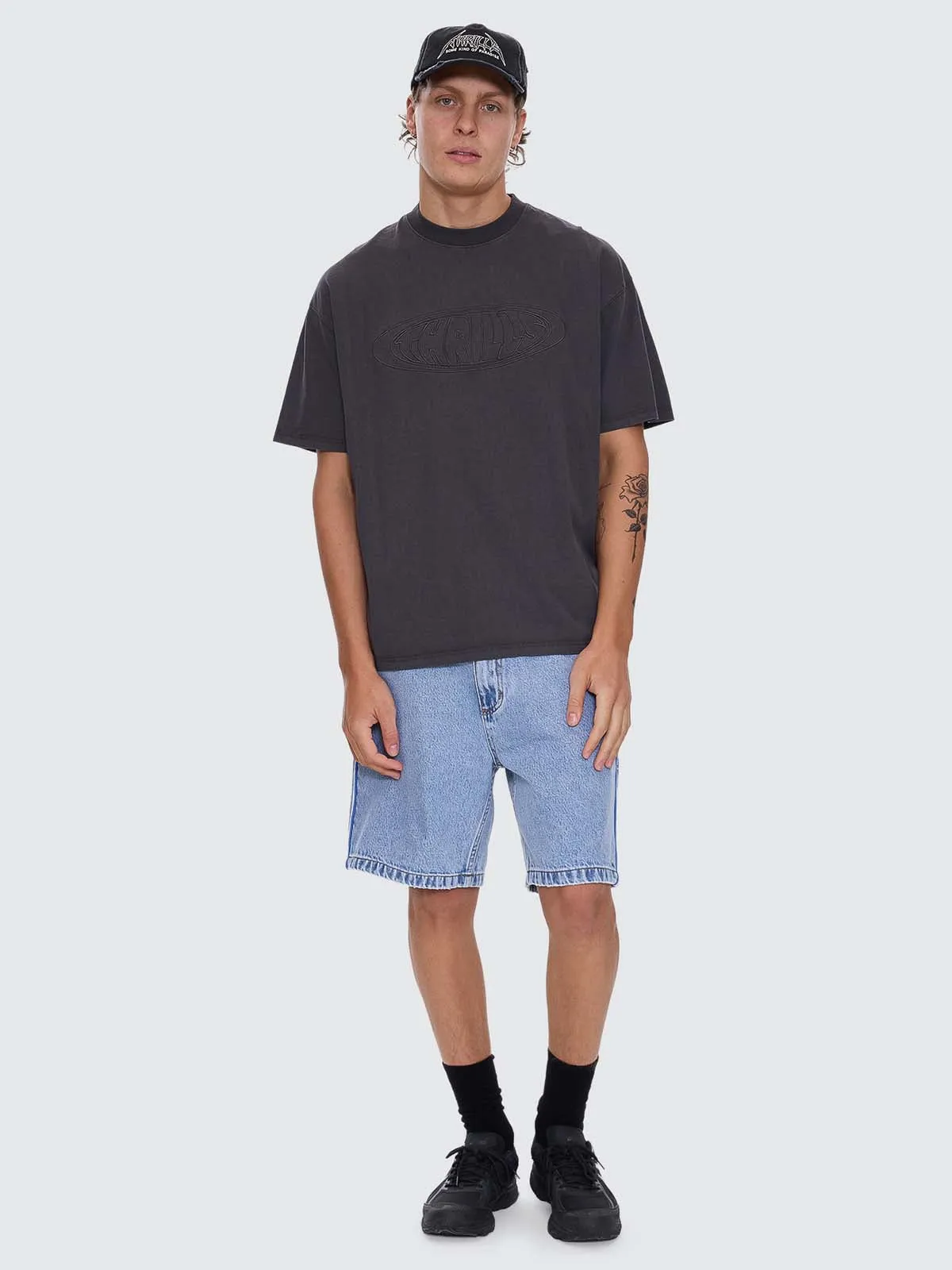 Heavy Static Slacker Relaxed Denim Short - Tempest Blue sold by Thrills