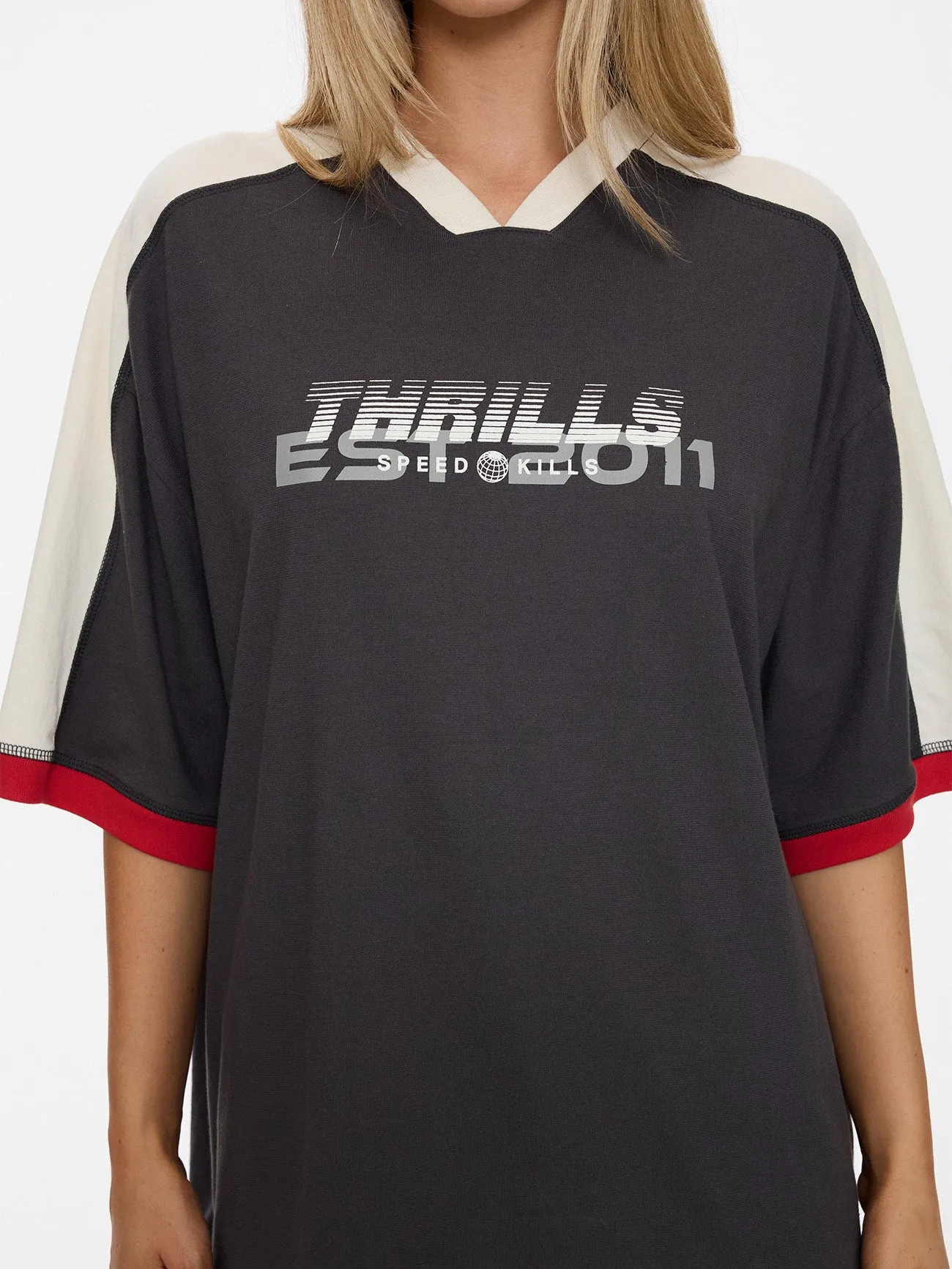 Speed Kills V-Neck Oversized Tee - Merch Black sold by Thrills product image thumbnail 2