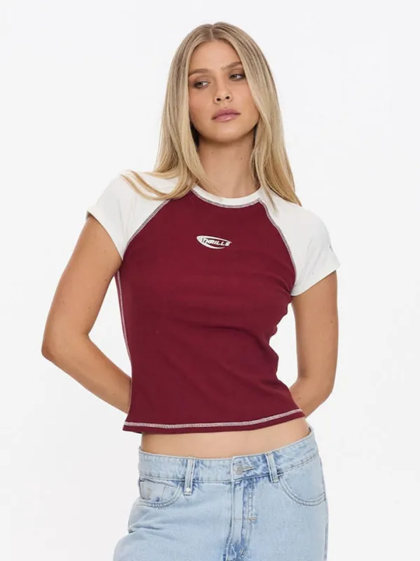 Playing For Keeps Raglan Club Tee - Garnet Red sold by Thrills