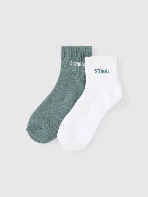 Minimal Thrills 2 Pack Sock - Green Coast - White sold by Thrills