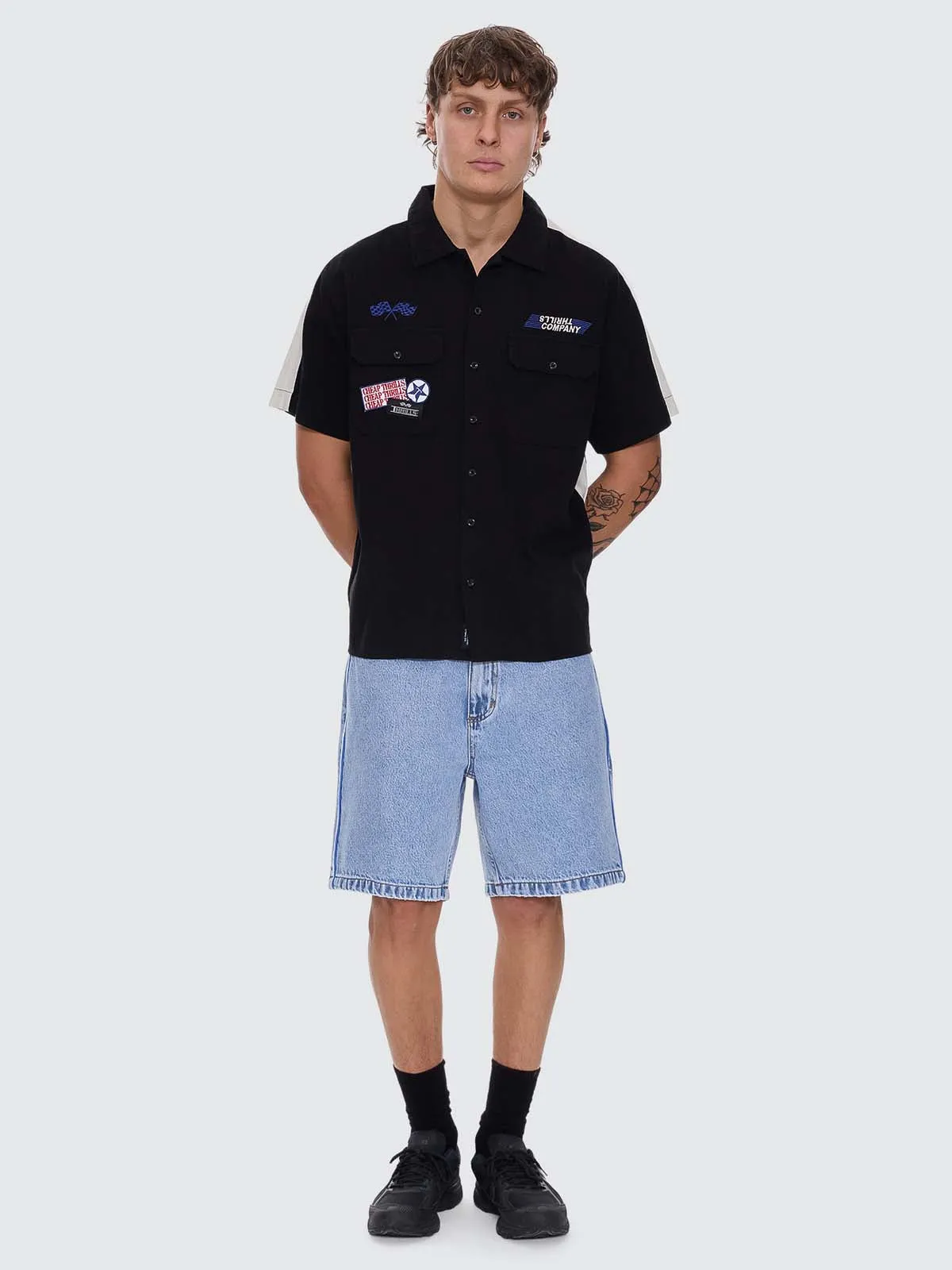 Rapid Fire Short Sleeve Cropped Panel Shirt - Black sold by Thrills product image thumbnail 2