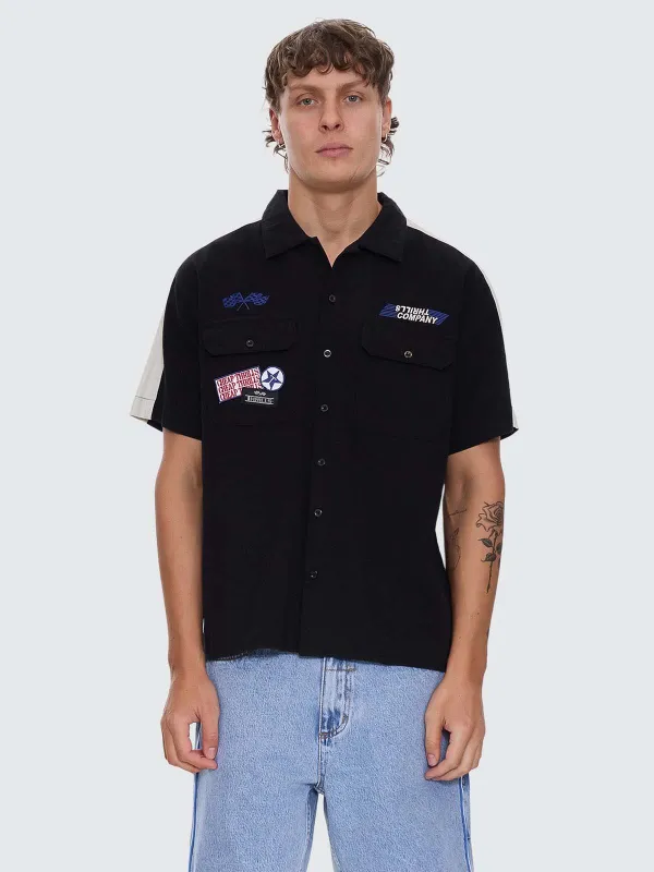 Rapid Fire Short Sleeve Cropped Panel Shirt - Black sold by Thrills