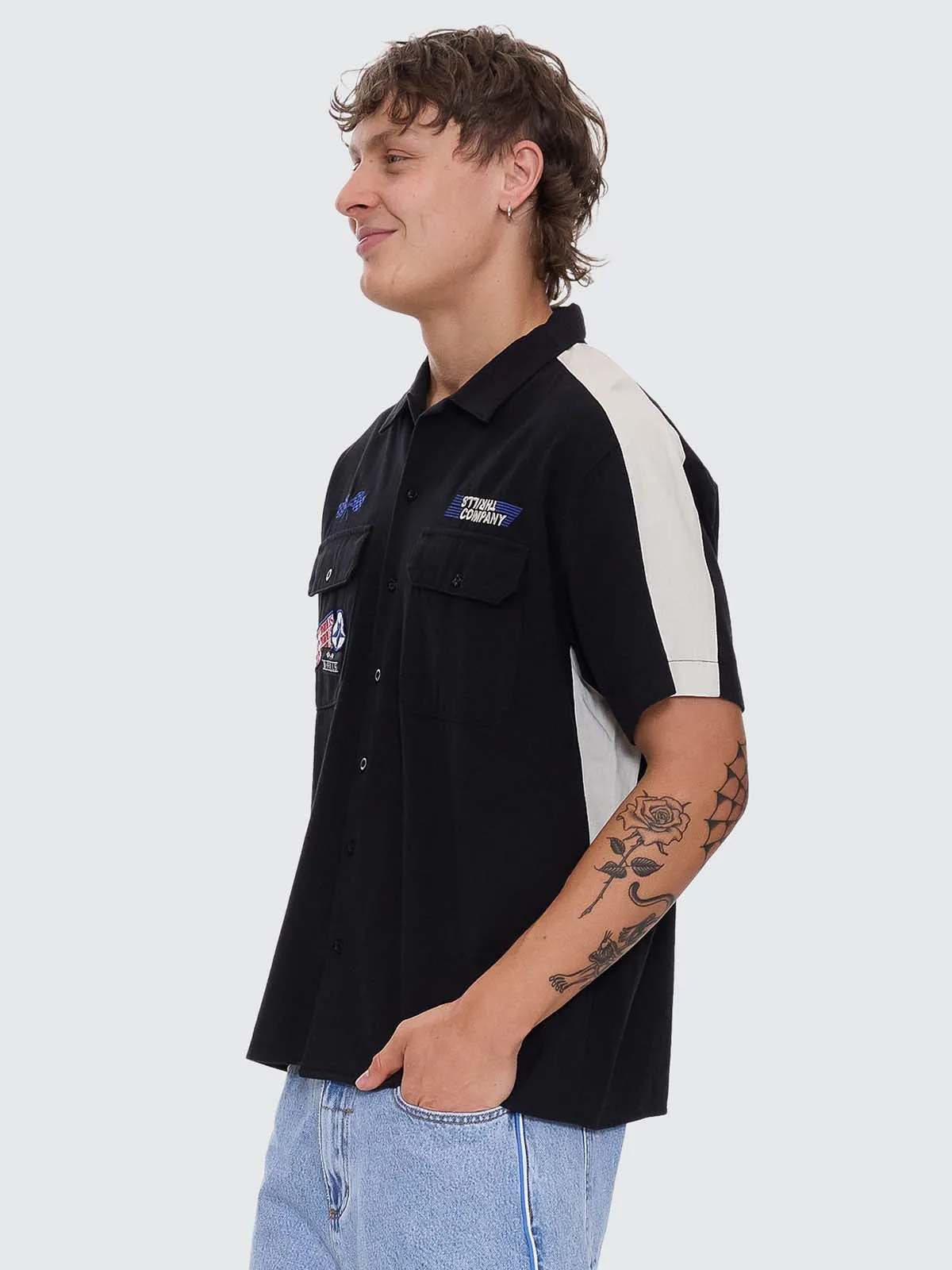 Rapid Fire Short Sleeve Cropped Panel Shirt - Black sold by Thrills product image thumbnail 3