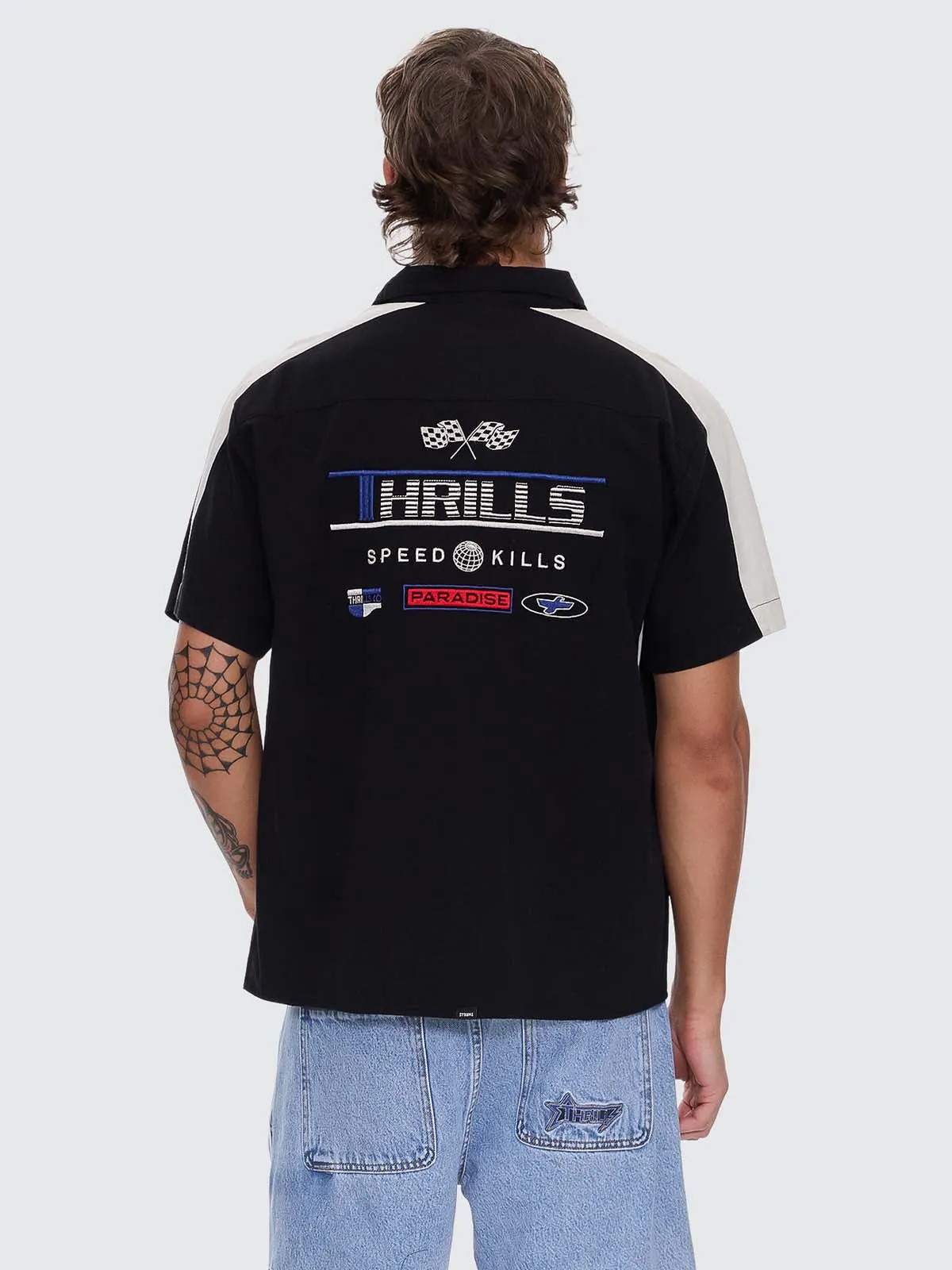 Rapid Fire Short Sleeve Cropped Panel Shirt - Black sold by Thrills product image thumbnail 4