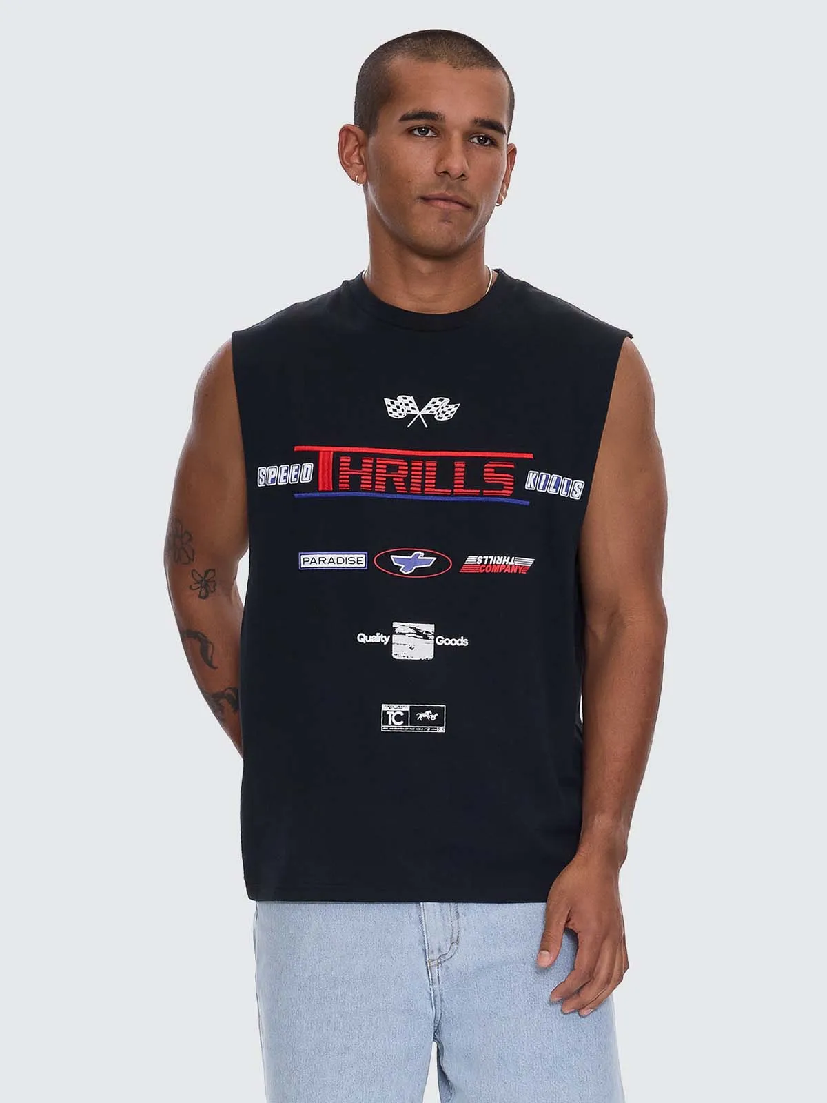 Rapid Fire Box Fit Oversize Muscle Tee - Washed Black sold by Thrills