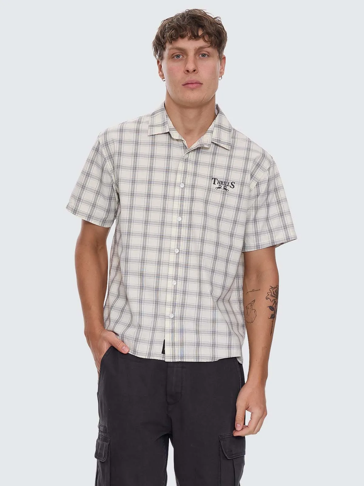 Touch The Sky Check Short Sleeve Cropped Shirt - Heritage White sold by Thrills