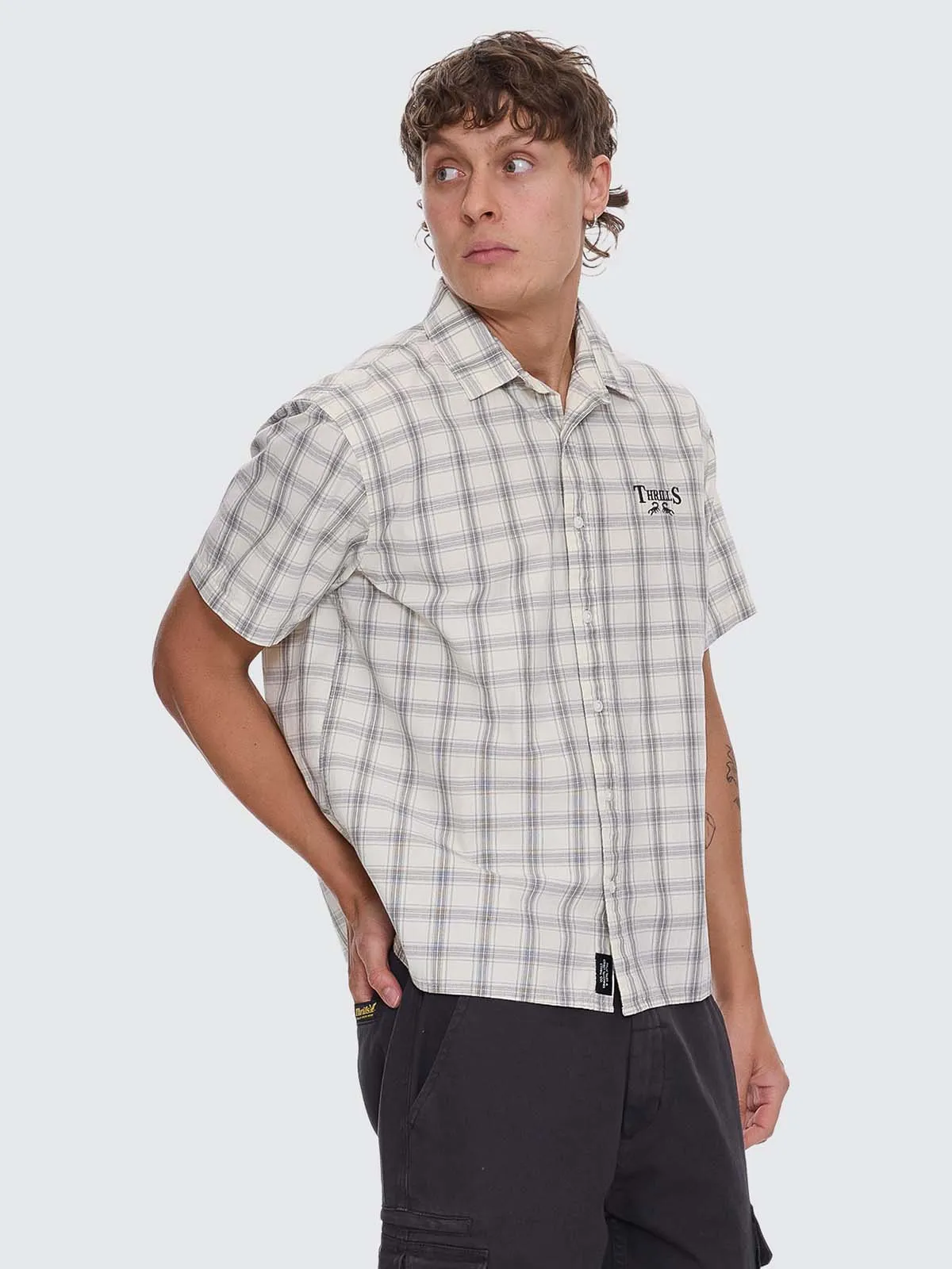 Touch The Sky Check Short Sleeve Cropped Shirt - Heritage White sold by Thrills product image thumbnail 5