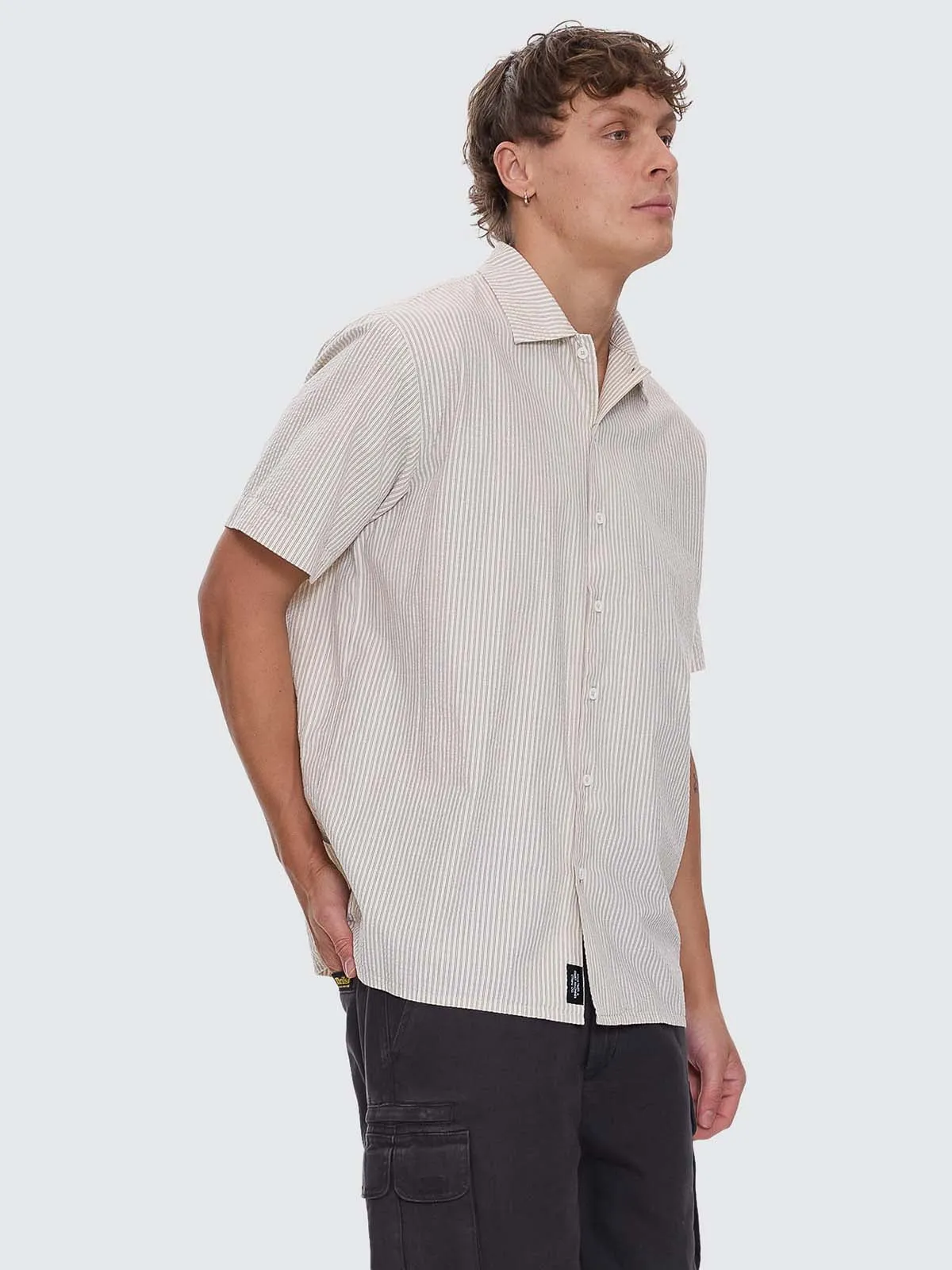 Beauty Around Us Short Sleeve Stripe Work Shirt - Acorn sold by Thrills product image thumbnail 5