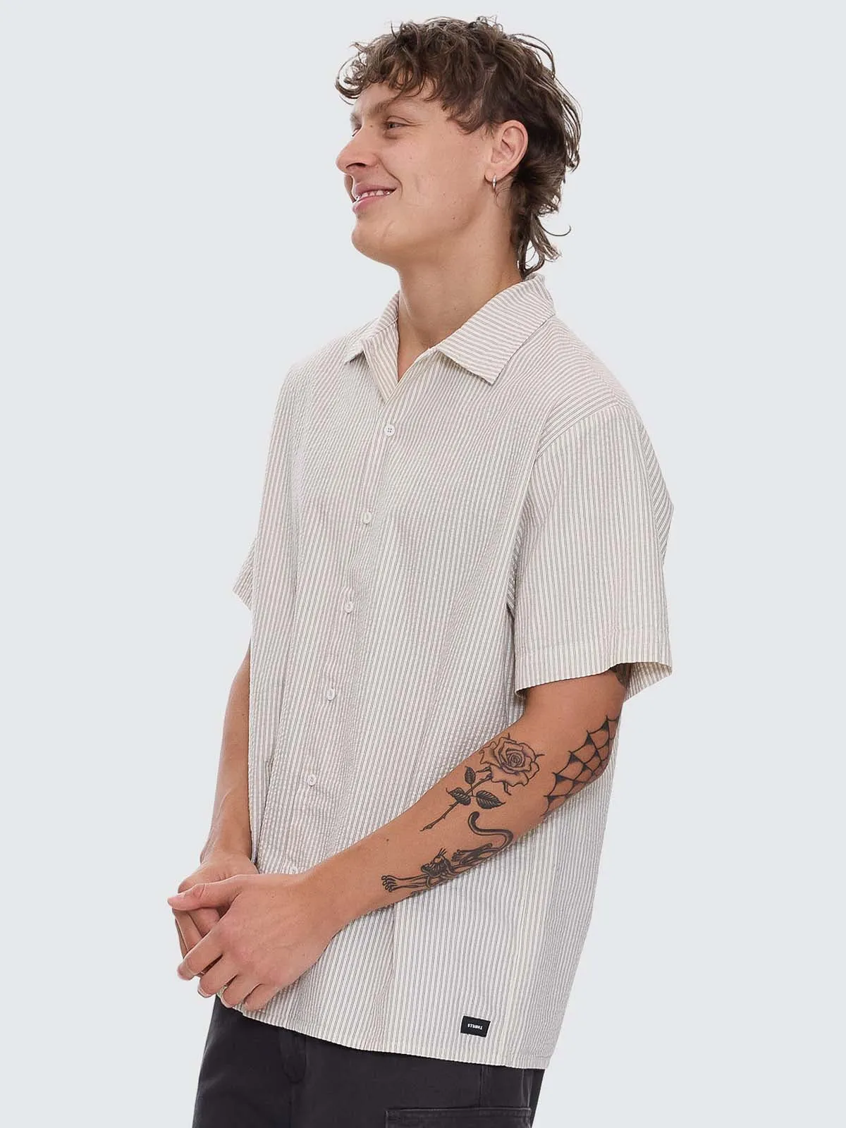Beauty Around Us Short Sleeve Stripe Work Shirt - Acorn sold by Thrills product image thumbnail 3