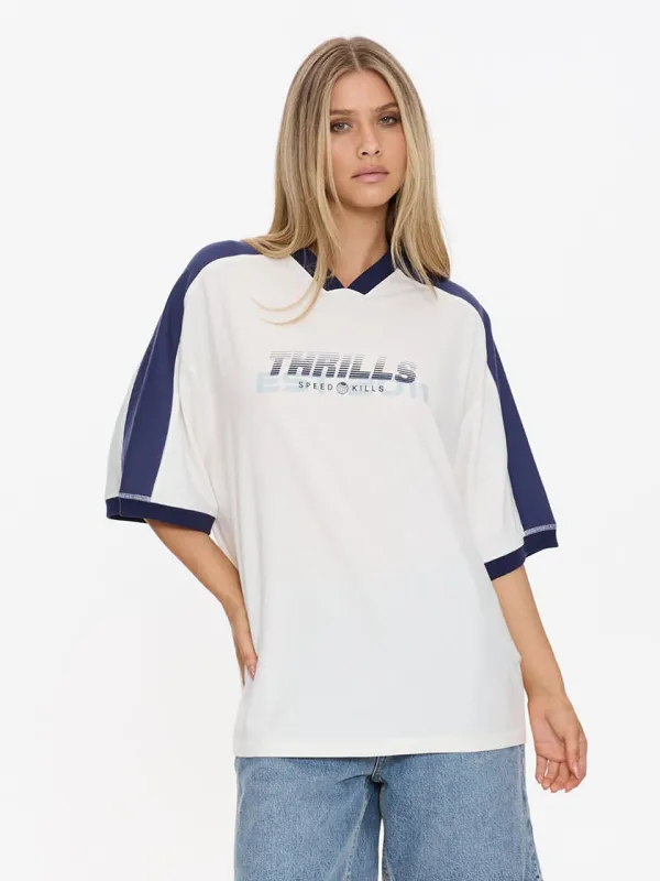 Speed Kills V-Neck Oversized Tee - Dirty White sold by Thrills
