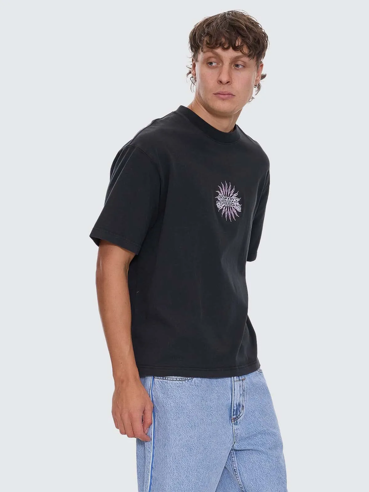 Peace Power Embro Box Crop Tee - Pirate Black sold by Thrills product image thumbnail 4