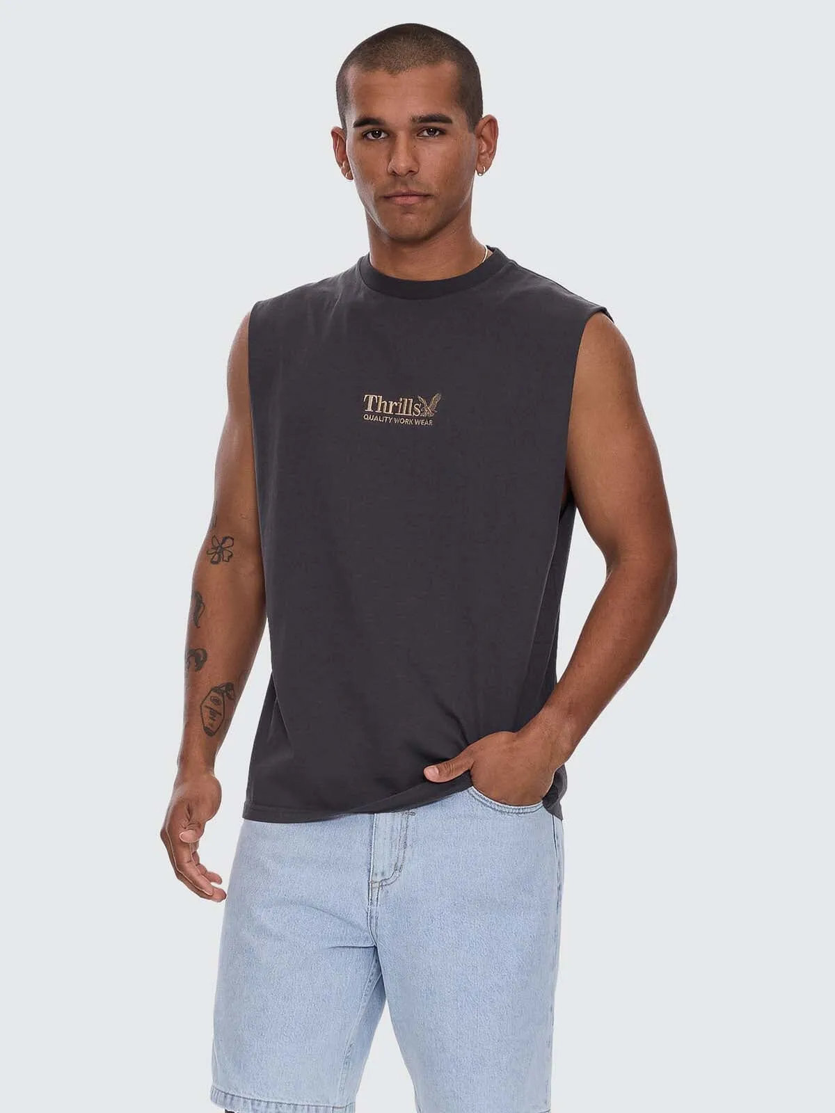 Thrills Workwear Embro Merch Fit Muscle Tee - Dark Charcoal sold by Thrills product image thumbnail 3