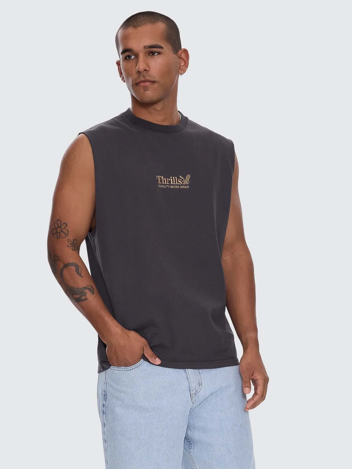 Thrills Workwear Embro Merch Fit Muscle Tee - Dark Charcoal sold by Thrills product image thumbnail 5