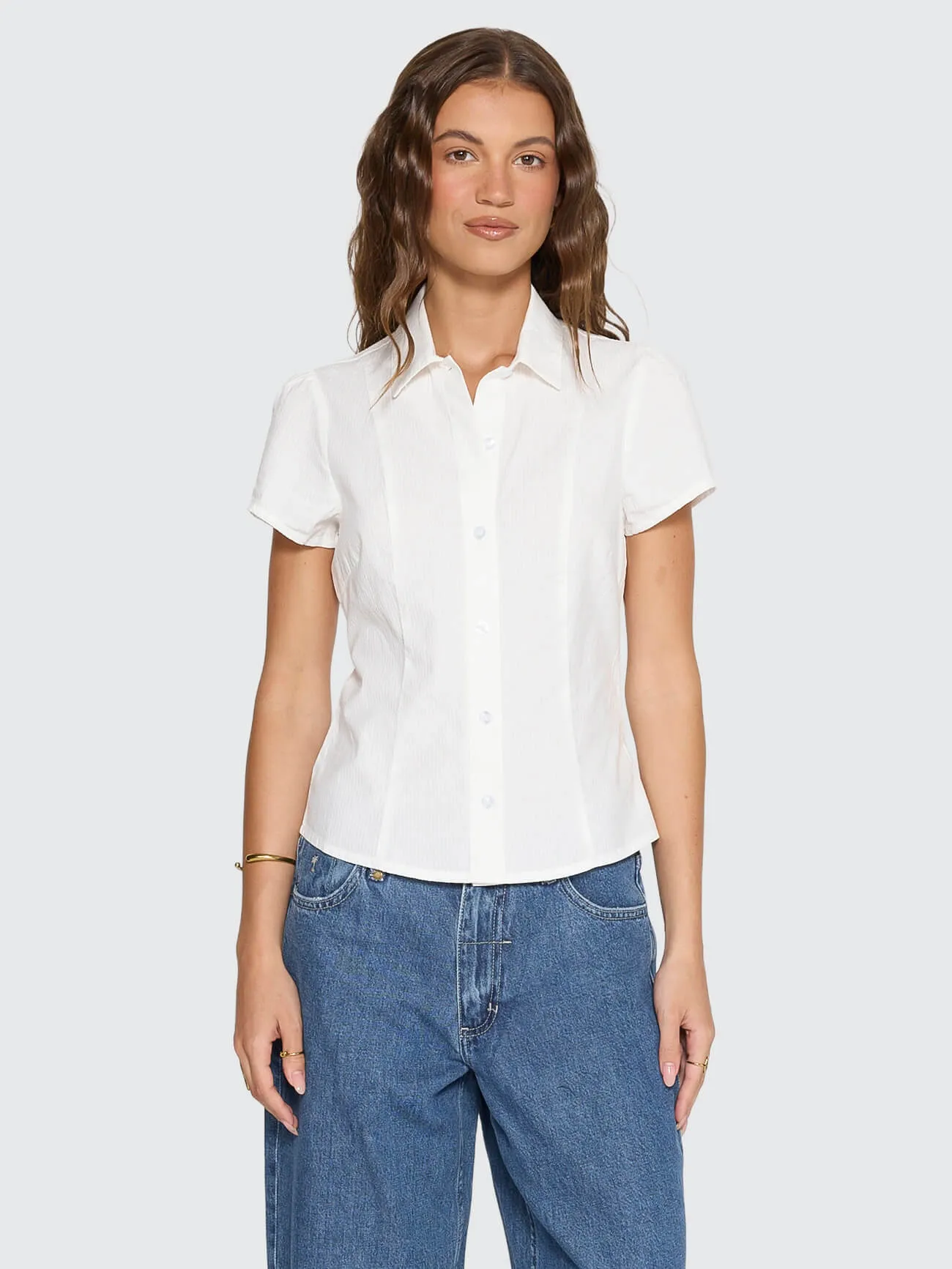 Jenni Short Sleeve Shirt - White sold by Thrills