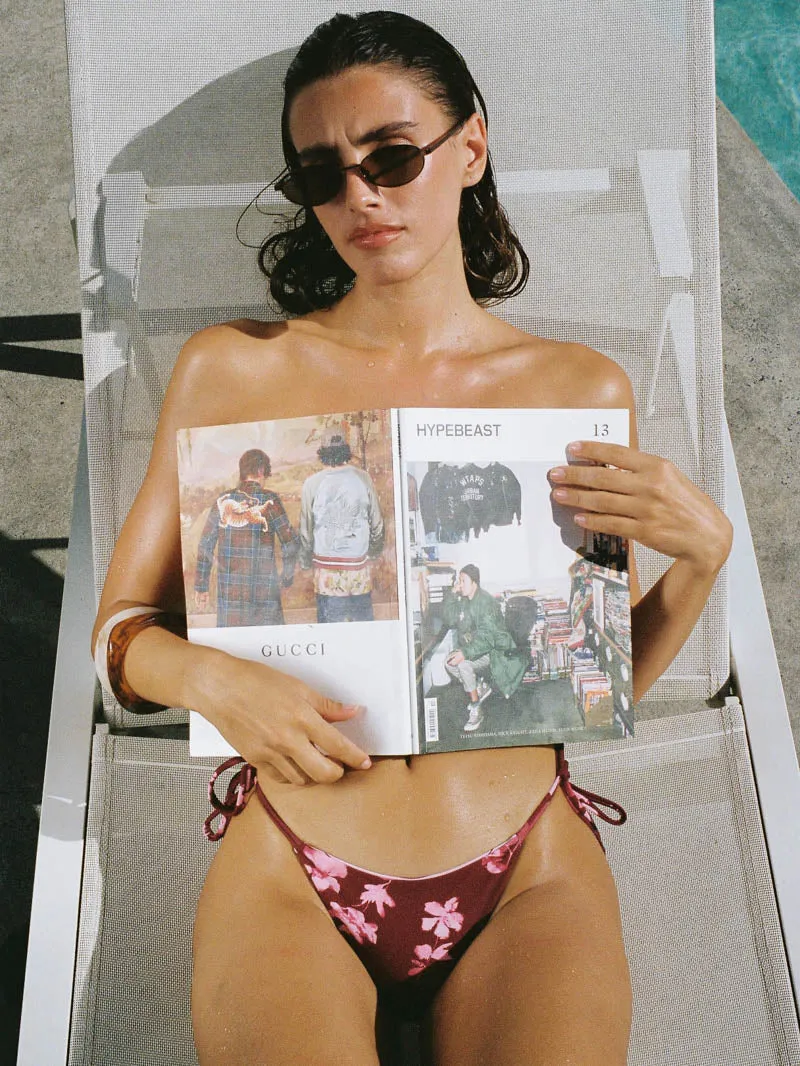 Full Bloom Reversible String Bikini Bottom - Pomegranate sold by Thrills