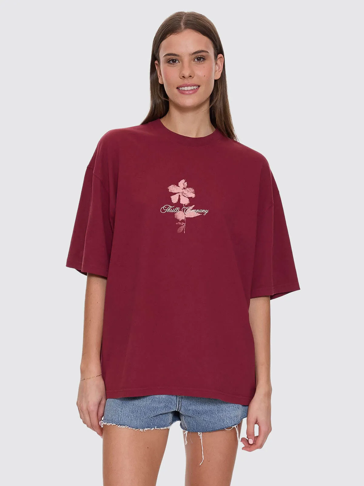 Full Bloom Oversized Tee - Pomegranate sold by Thrills