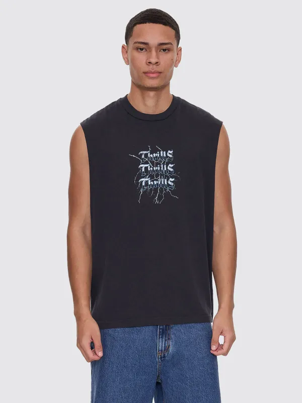 Run For The Hills Box Fit Oversize Muscle Tee - Washed Black sold by Thrills