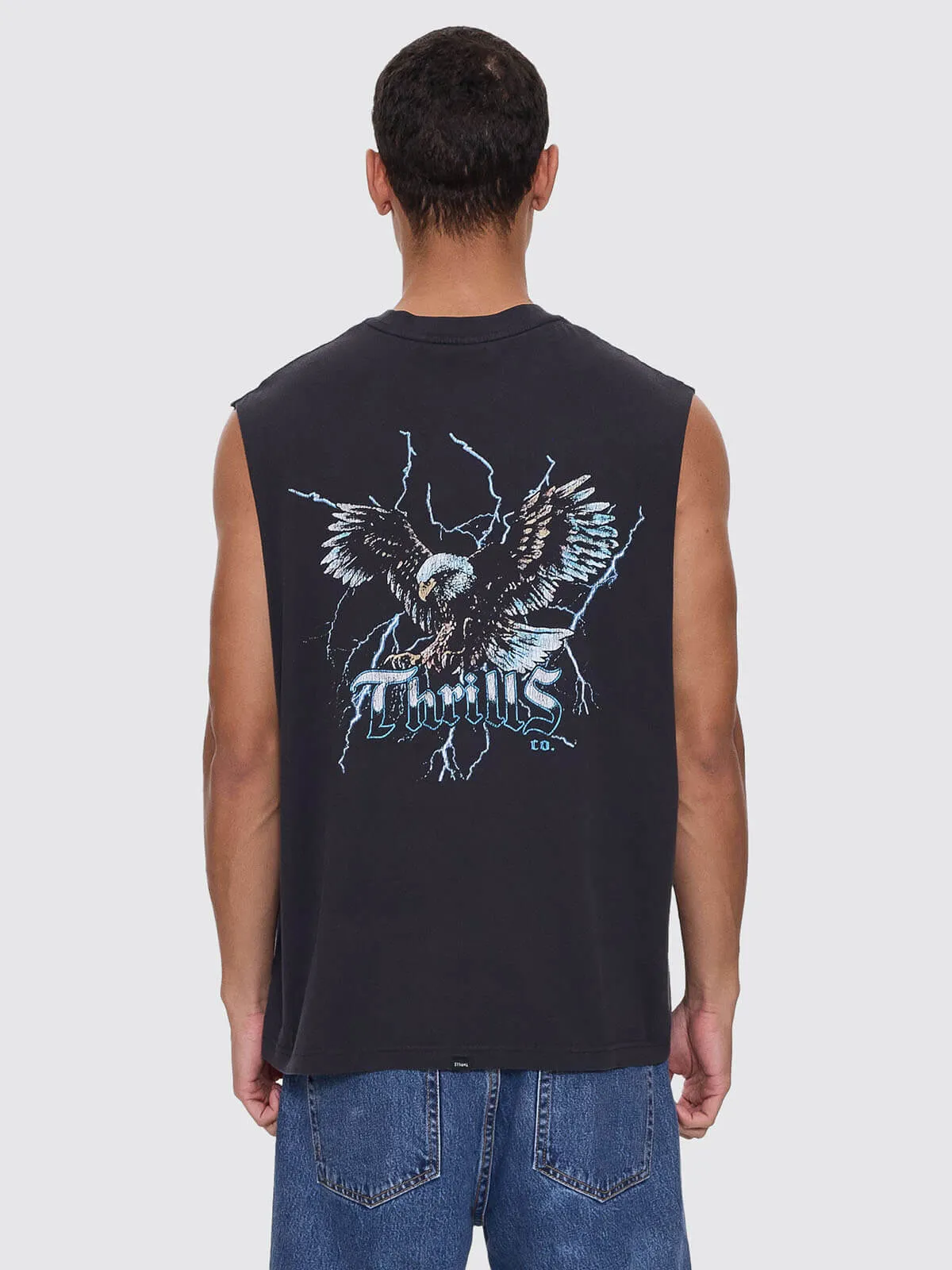 Run For The Hills Box Fit Oversize Muscle Tee - Washed Black sold by Thrills product image thumbnail 4