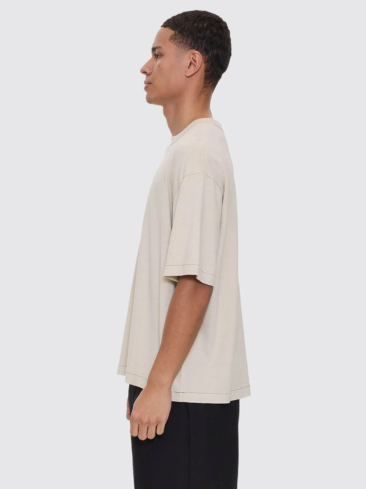 Hemp Thrills Embro Contrast Stitch Box Fit Oversize Cropped Tee - Oatmeal sold by Thrills product image thumbnail 2