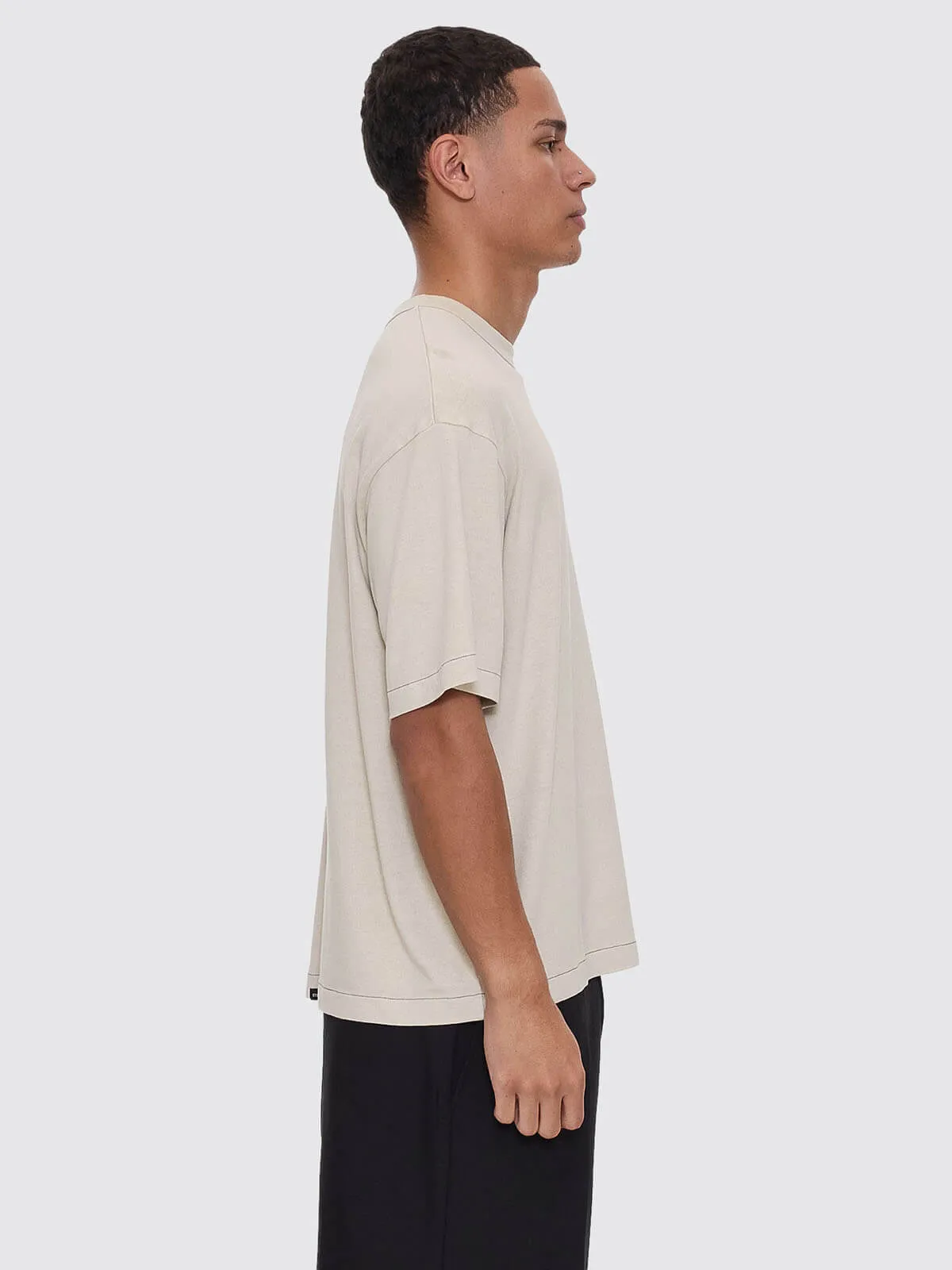 Hemp Thrills Embro Contrast Stitch Box Fit Oversize Cropped Tee - Oatmeal sold by Thrills product image thumbnail 4