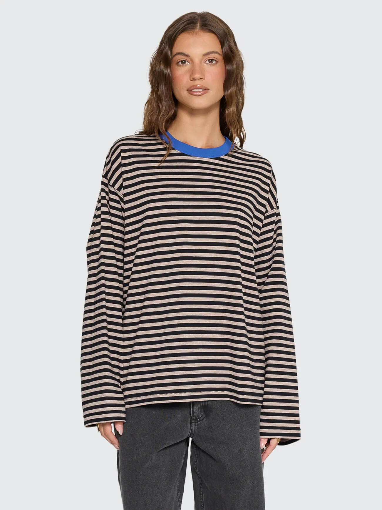 Muse Long Sleeve Oversize Tee - Brown Marle Stripe sold by Thrills