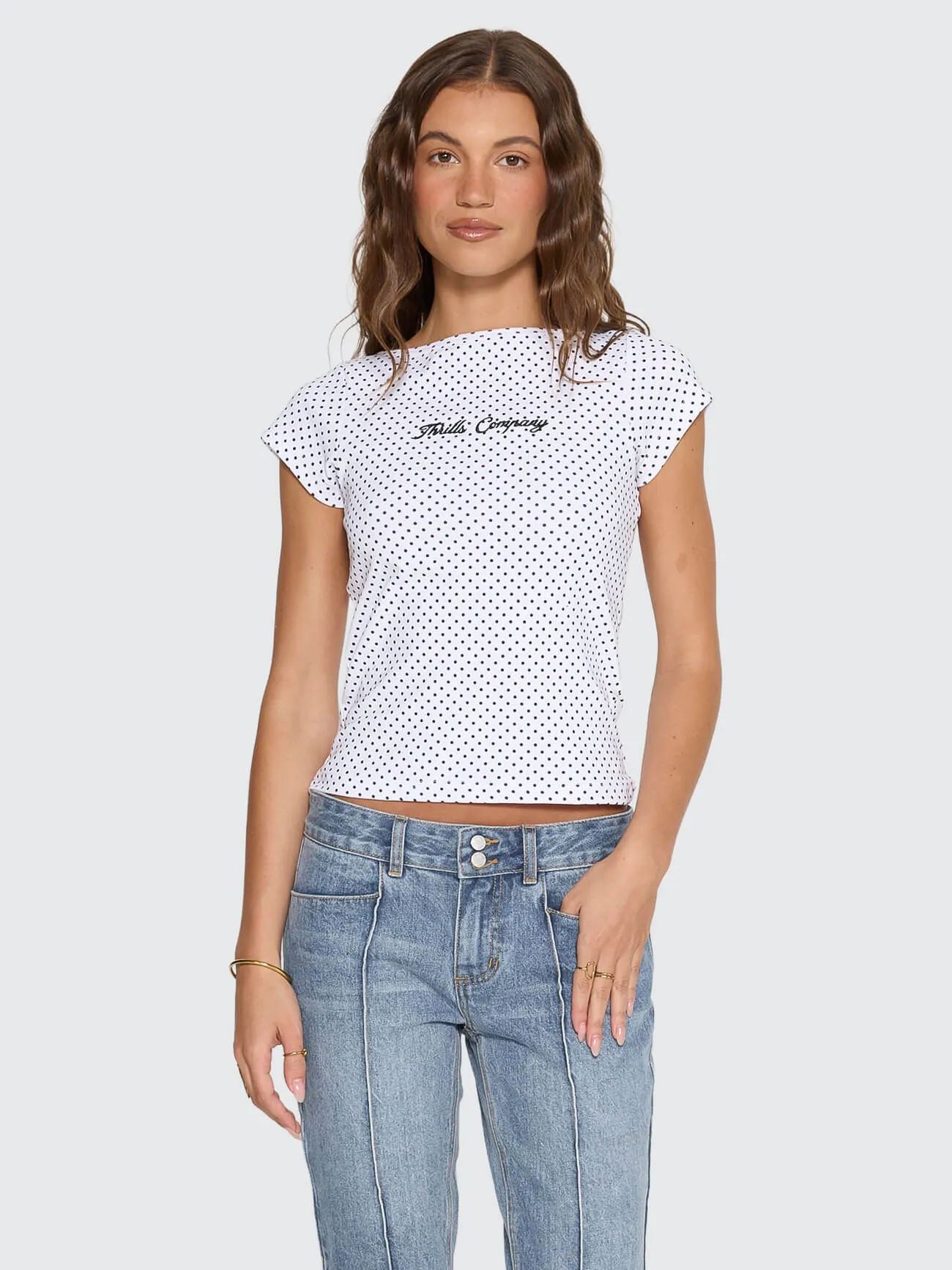 New Romance Boat Neck Tee - White Polka Dot sold by Thrills