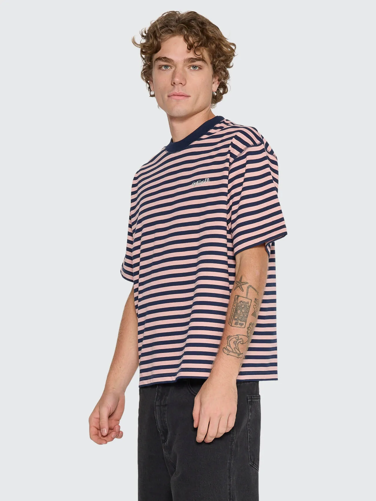 Echoes Stripe Box Oversize Crop Tee - Navy Stripe sold by Thrills product image thumbnail 3