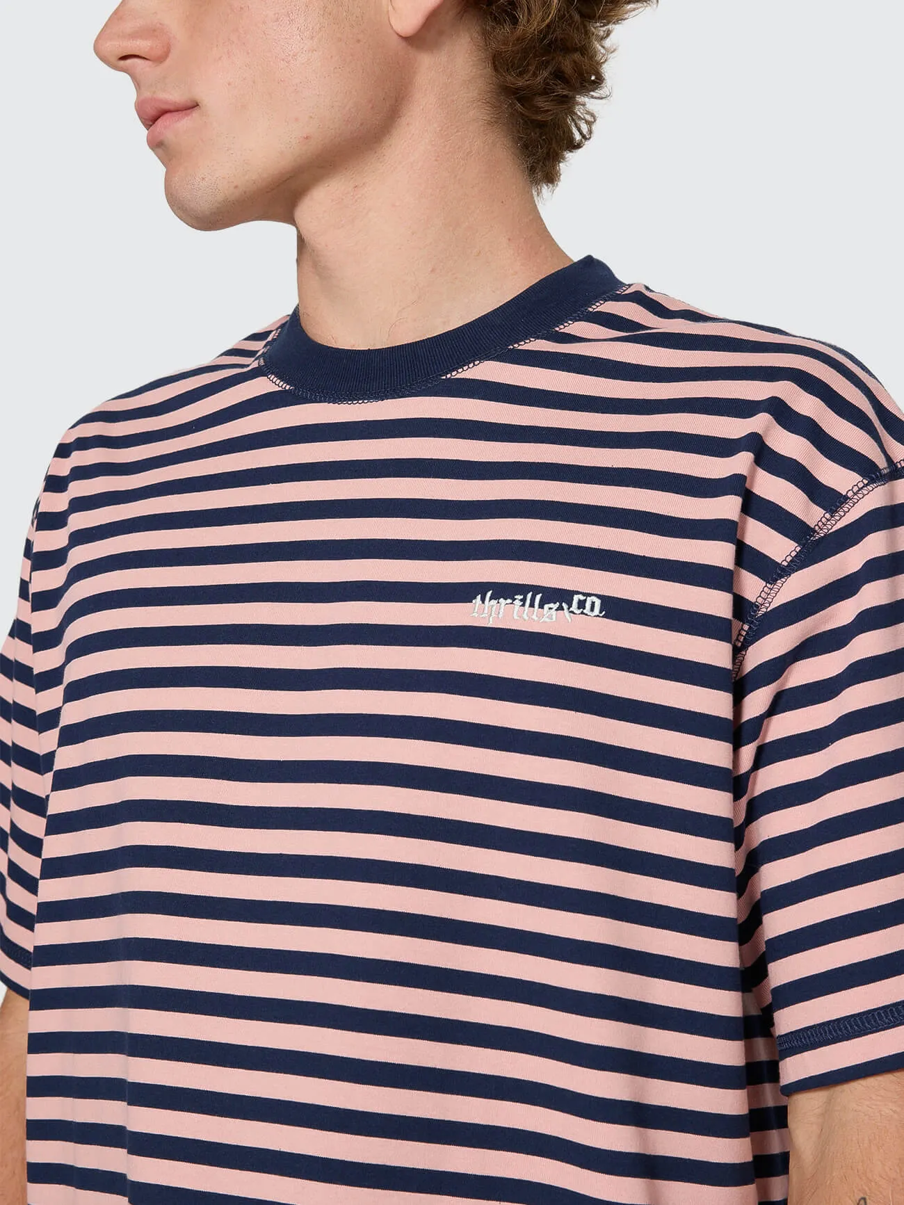 Echoes Stripe Box Oversize Crop Tee - Navy Stripe sold by Thrills product image thumbnail 2