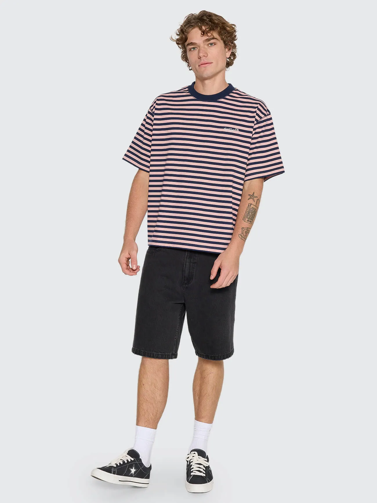 Echoes Stripe Box Oversize Crop Tee - Navy Stripe sold by Thrills product image thumbnail 4