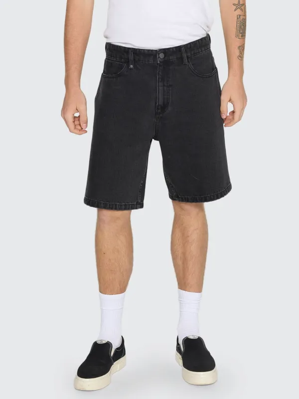 Mid Slacker Relaxed Denim Short - Aged Black sold by Thrills