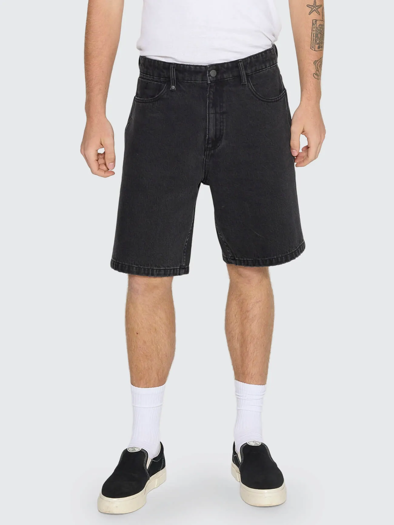 Mid Slacker Relaxed Denim Short - Aged Black sold by Thrills