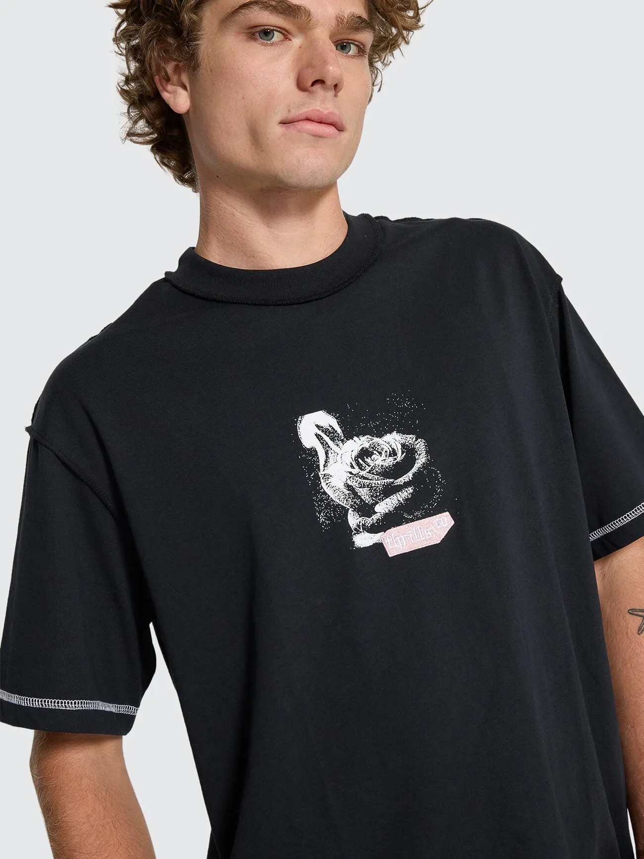 Rose Brigade Box Oversize Crop Tee - Washed Black sold by Thrills product image thumbnail 2