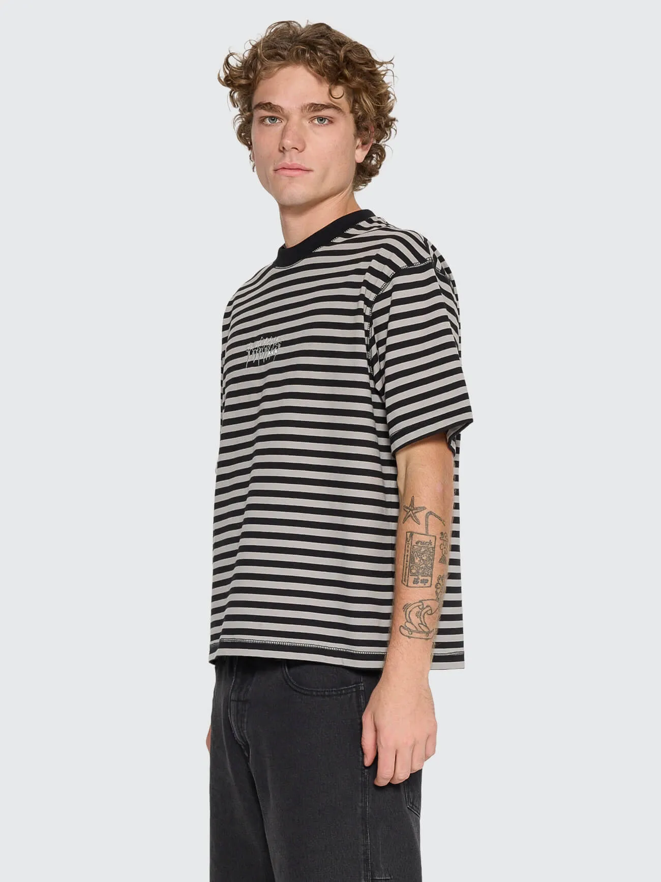 Shattered Stripe Box Oversize Crop Tee - Grey Stripe sold by Thrills product image thumbnail 4