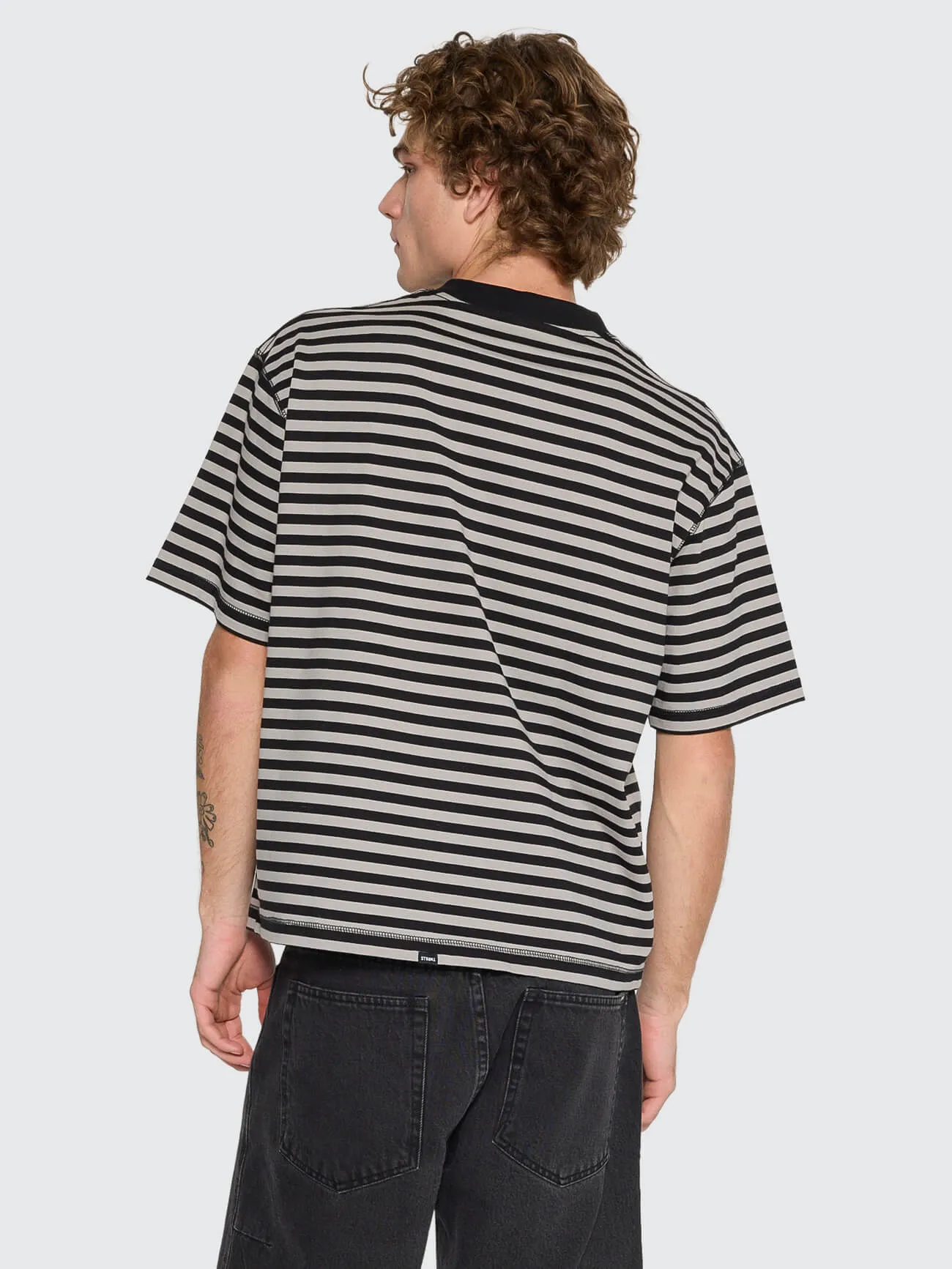 Shattered Stripe Box Oversize Crop Tee - Grey Stripe sold by Thrills product image thumbnail 5
