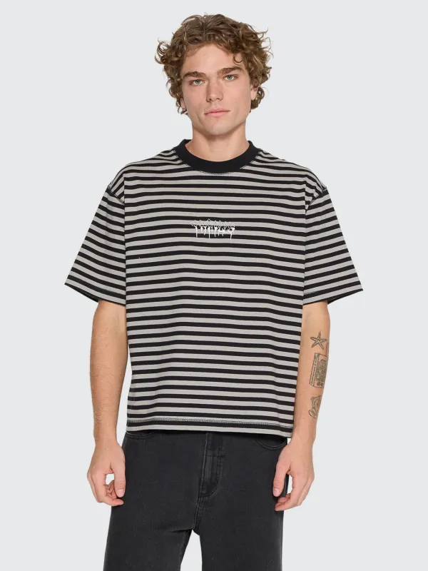 Shattered Stripe Box Oversize Crop Tee - Grey Stripe sold by Thrills