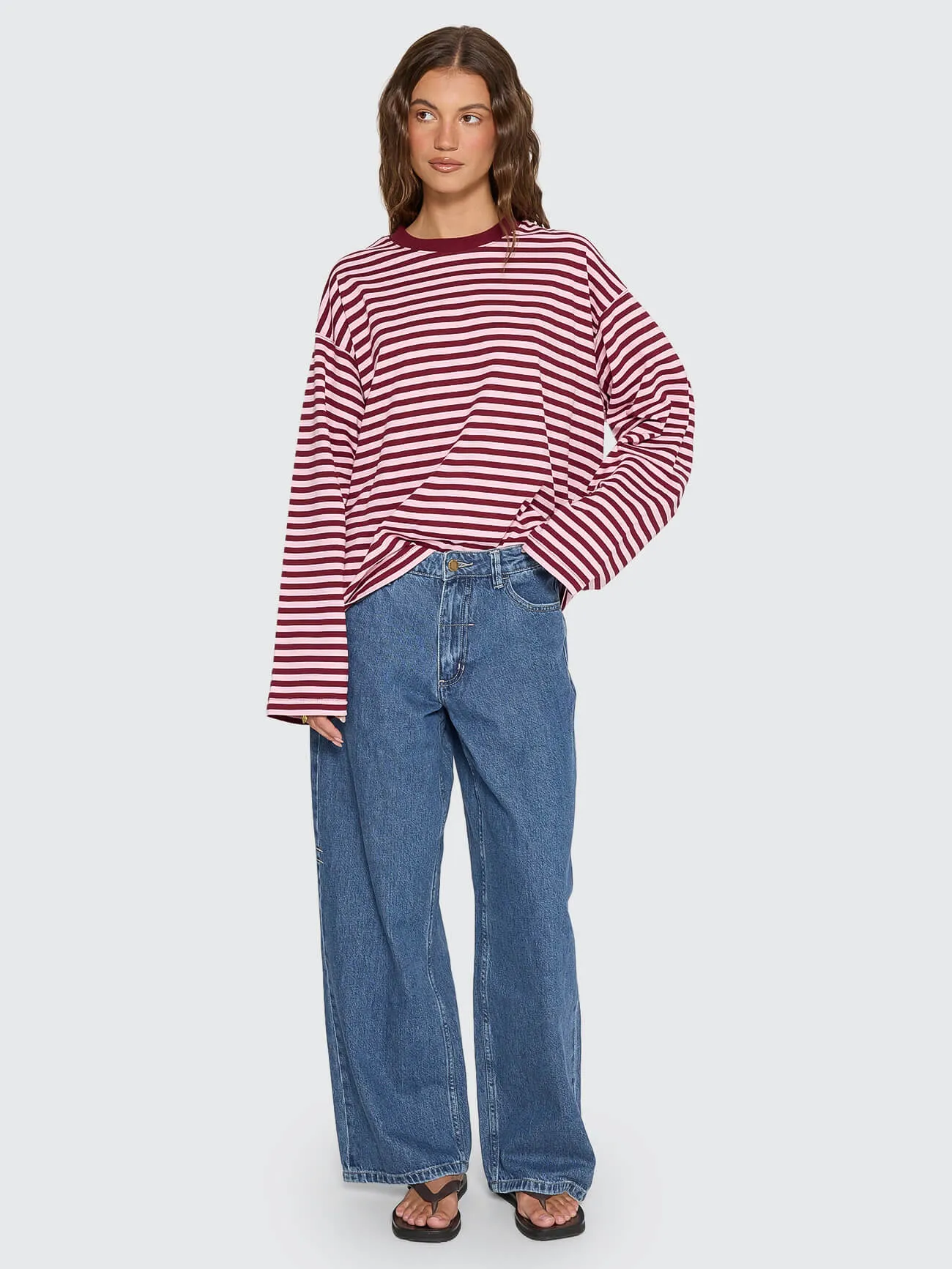 Muse Long Sleeve Oversize Tee - Cherry Red Stripe sold by Thrills product image thumbnail 3