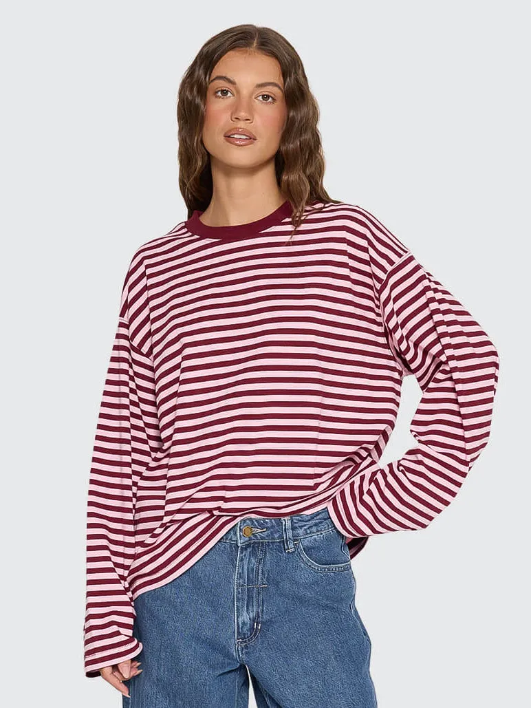 Muse Long Sleeve Oversize Tee - Cherry Red Stripe sold by Thrills