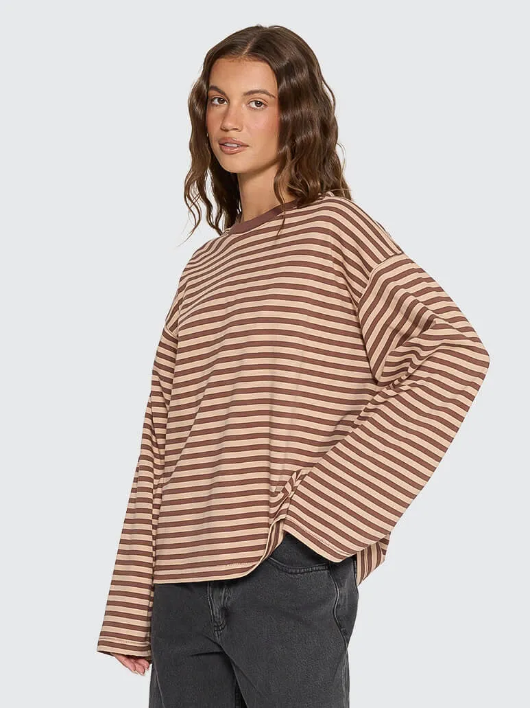Muse Long Sleeve Oversize Tee - Choc Brown Stripe sold by Thrills product image thumbnail 2