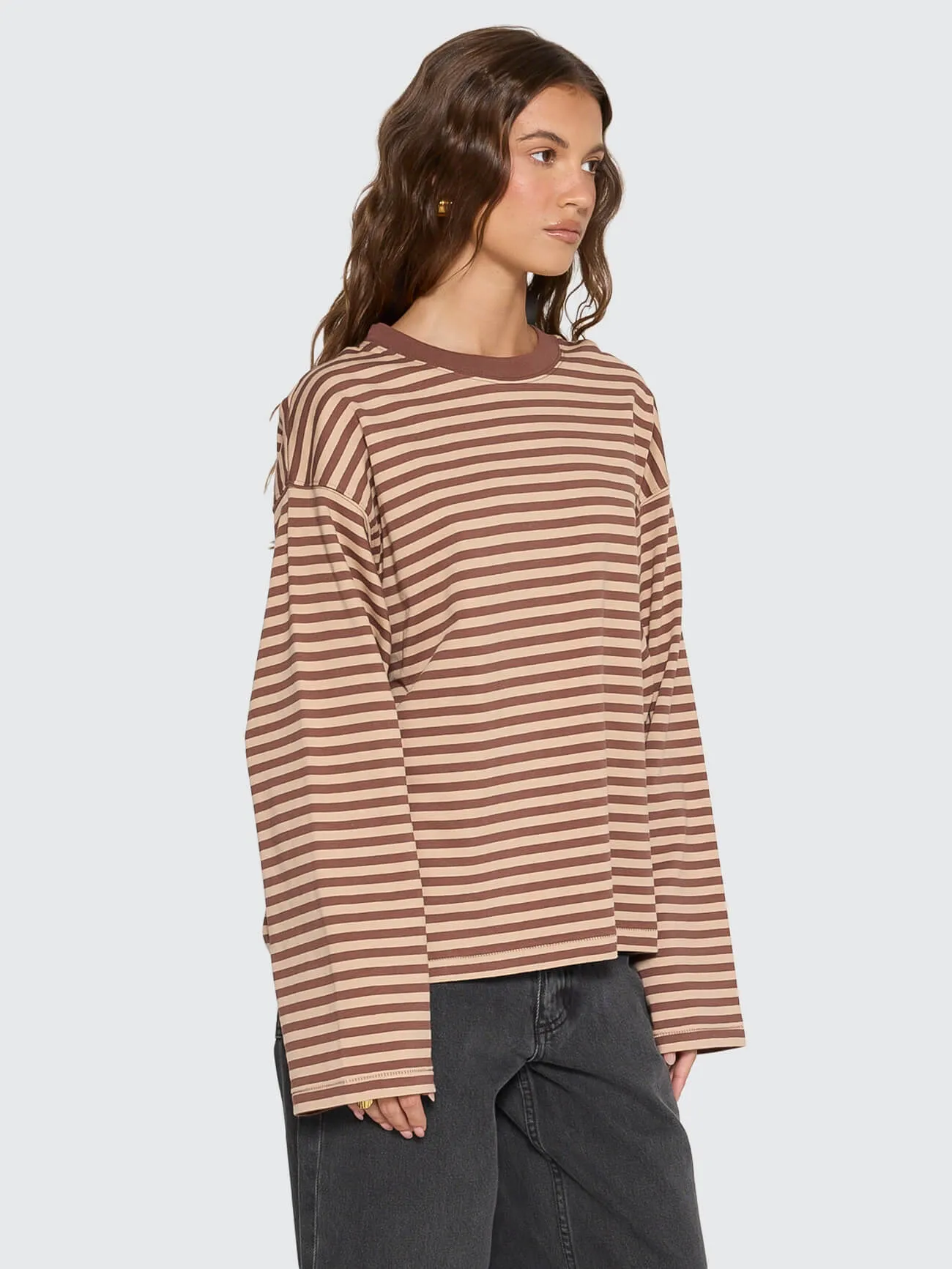 Muse Long Sleeve Oversize Tee - Choc Brown Stripe sold by Thrills product image thumbnail 5