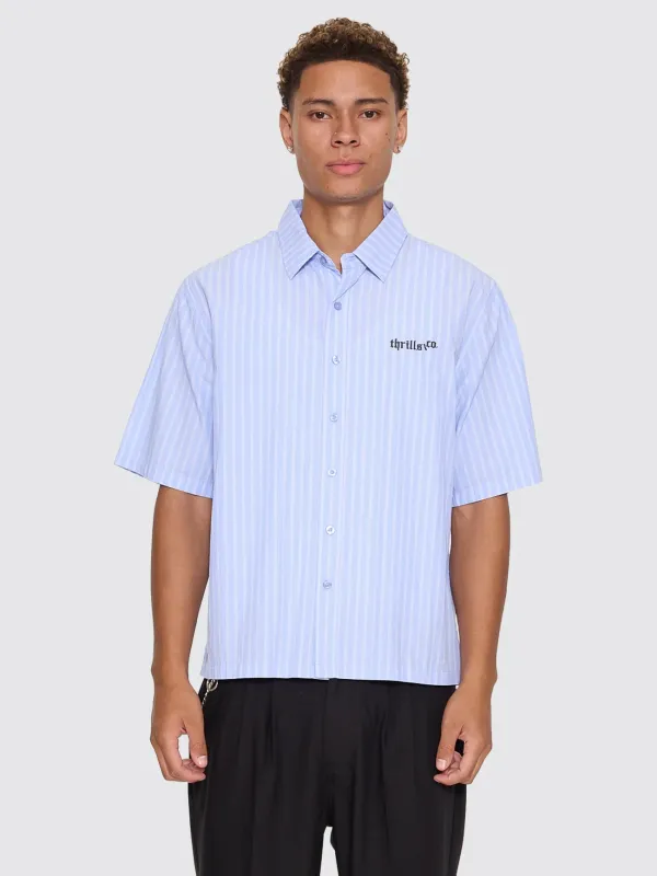 Perception Box Crop Short Sleeve Shirt - Blue Stripe sold by Thrills