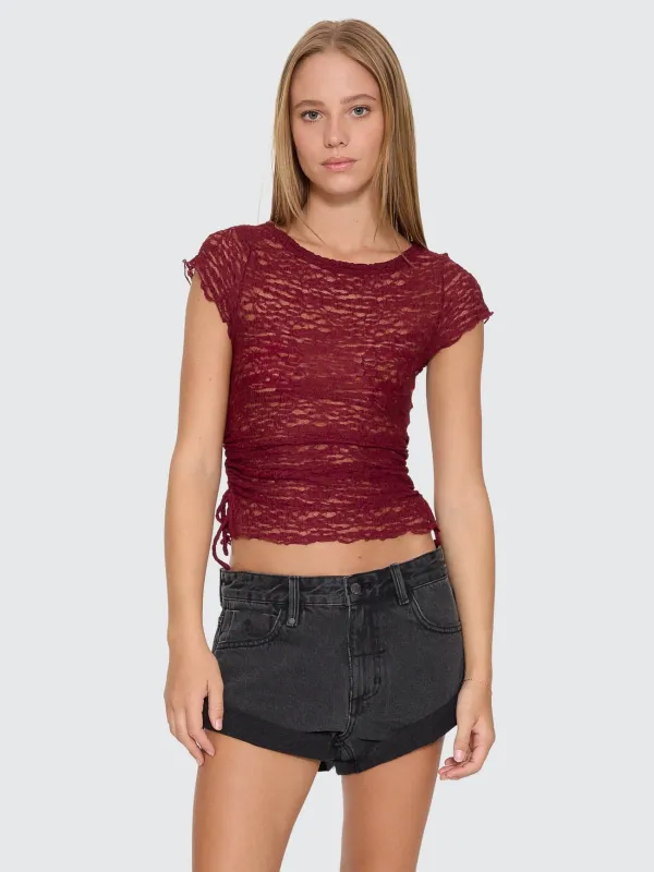 Eternal Lace Boat Neck Tee - Pomegranate sold by Thrills