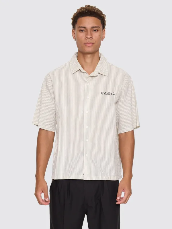 Visions Box Crop Short Sleeve Shirt - Heritage White Stripe sold by Thrills