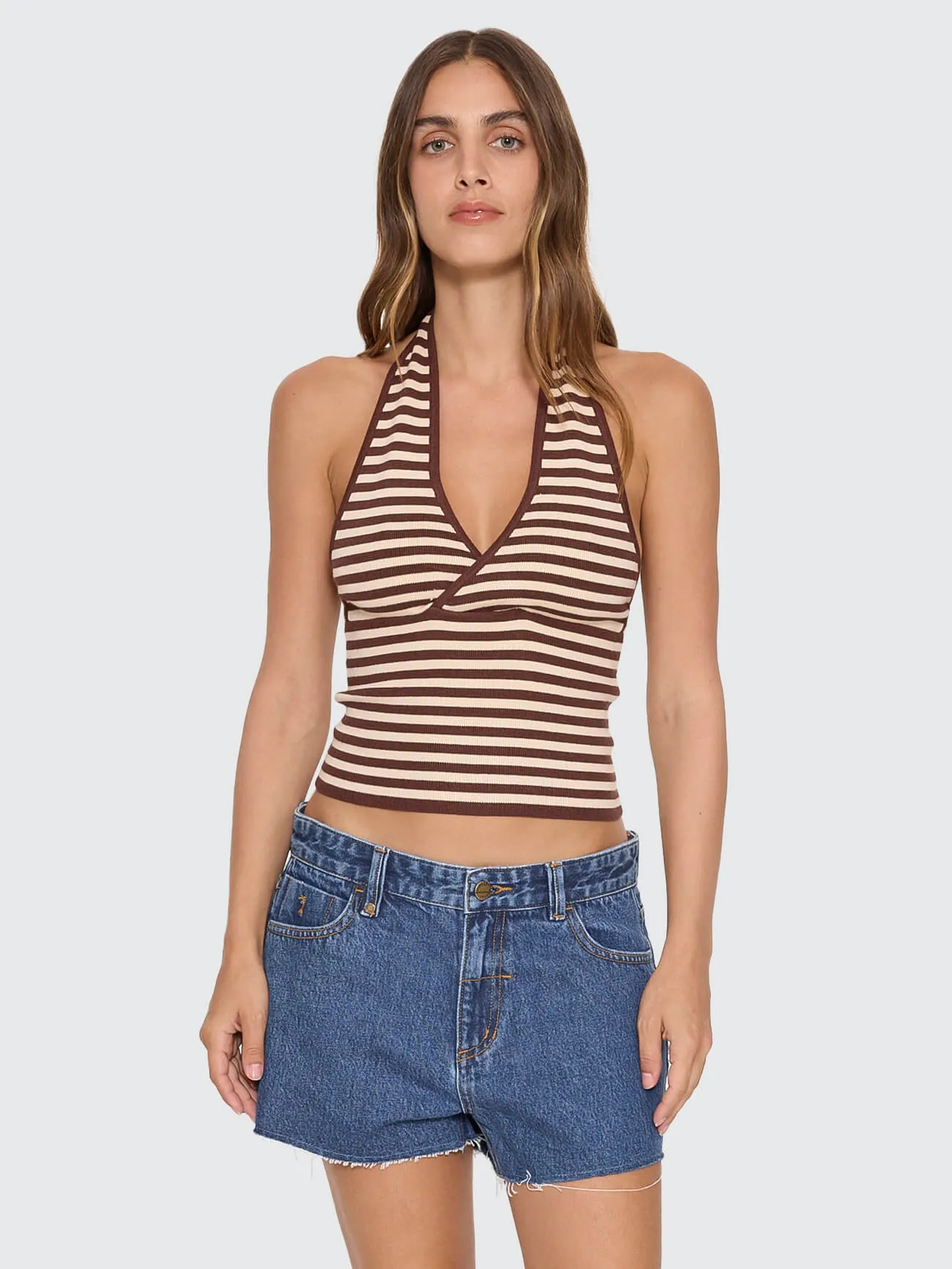 Dayna Knit Halter Top - Butter Cream Stripe sold by Thrills
