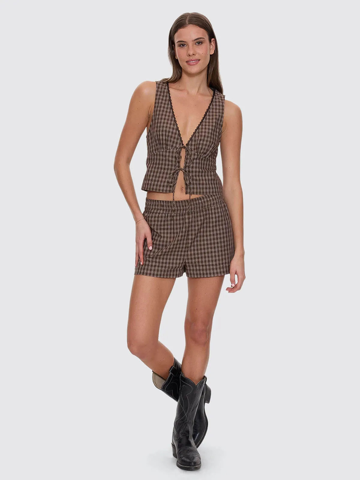 State Of Mind Check Top - Postal Brown sold by Thrills product image thumbnail 5