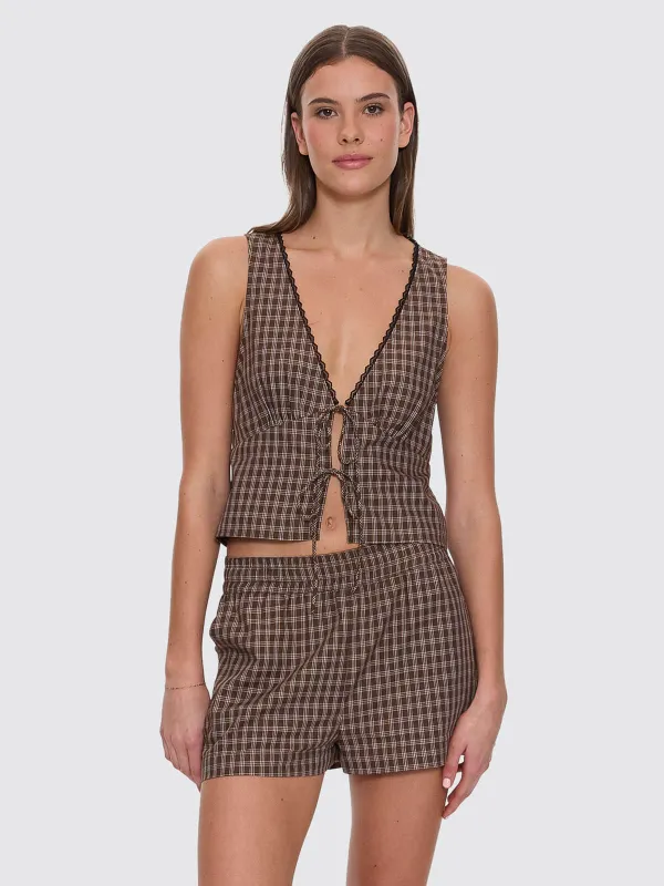 State Of Mind Check Top - Postal Brown made by Thrills