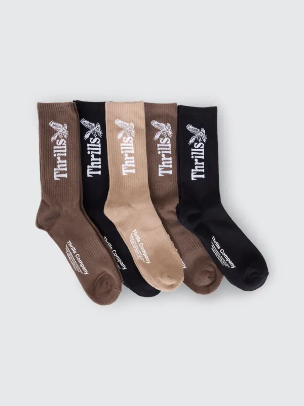 Thrills Workwear 5 Pack Sock - Desert - Black - Silver Grey sold by Thrills