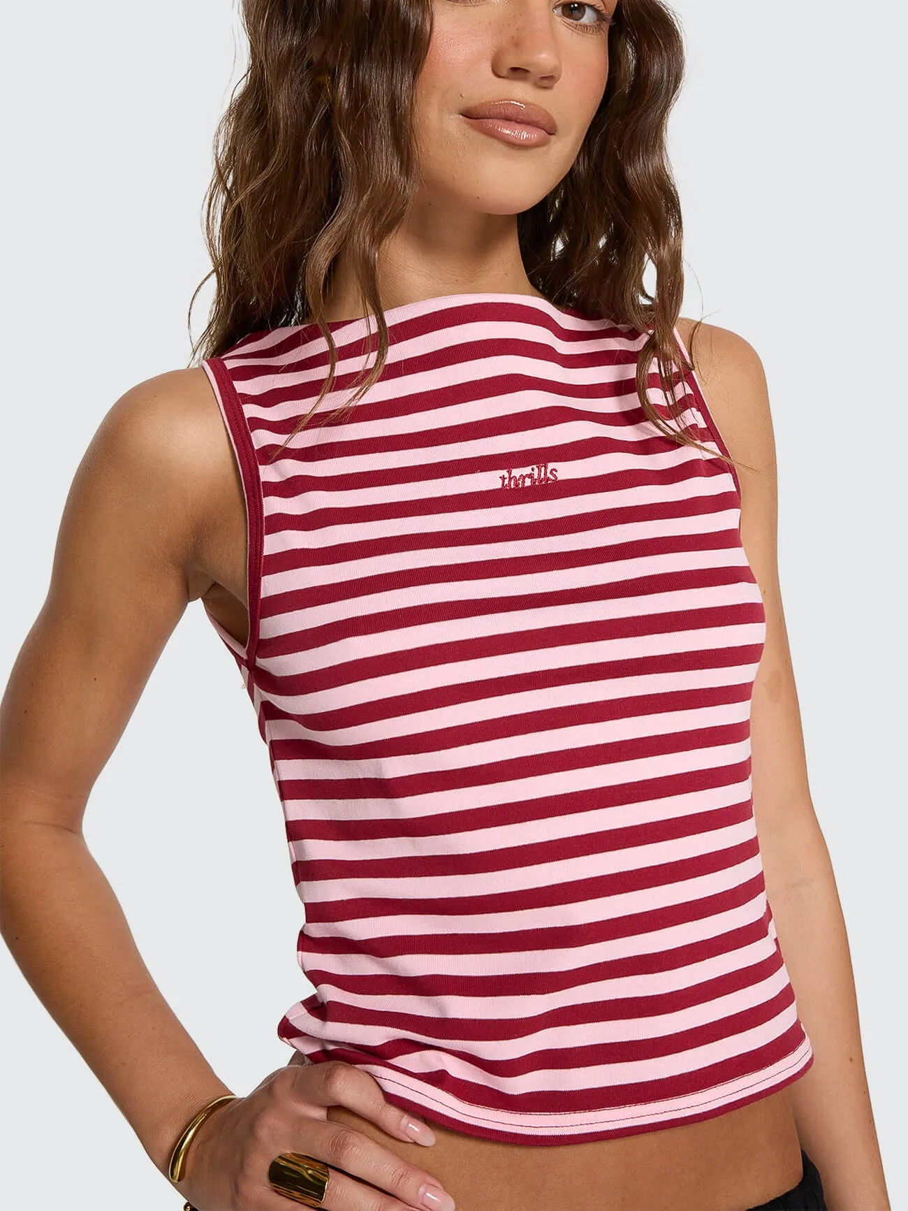 Echoes Stripe Tank - Cherry Red Stripe sold by Thrills product image thumbnail 2